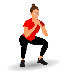 Lady with legs apart at shoulder width and crouching down to below a seated position